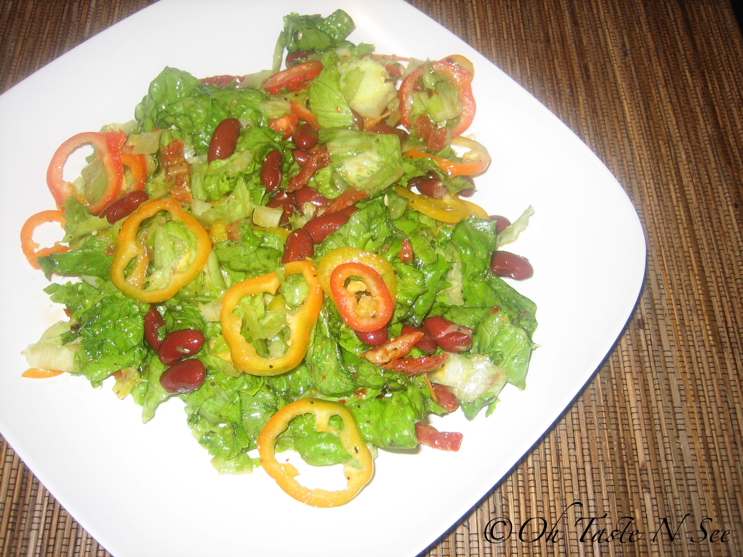 Red kidney bean salad with sun dried tomatoes and mini peppers