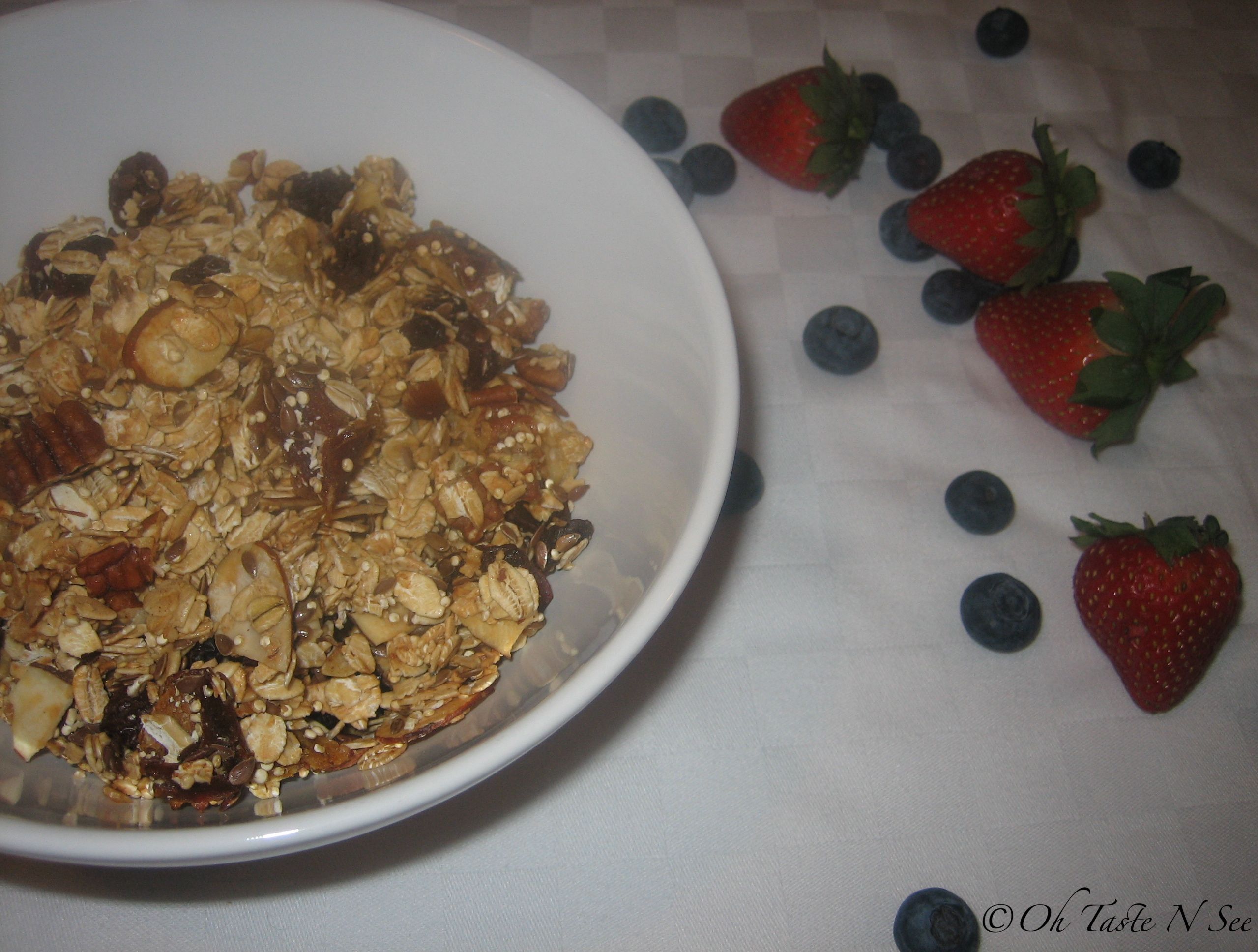 Home made granola with oats, flax and quinoa