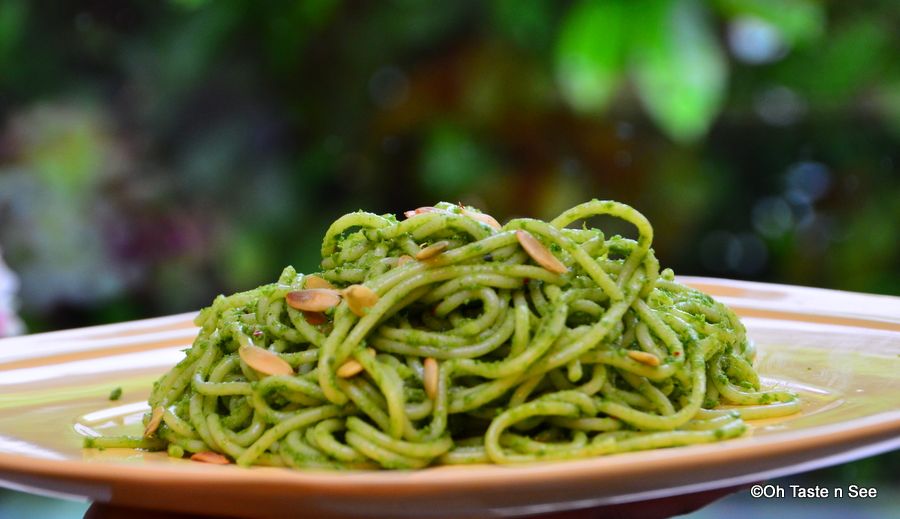 Parsley Basil and Pumpkin Seed Pesto with Pasta