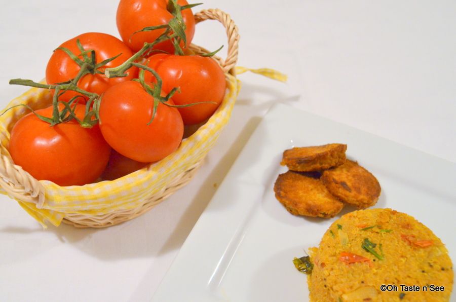 Quinoa Tomato Baath with Oven Roasted Taro