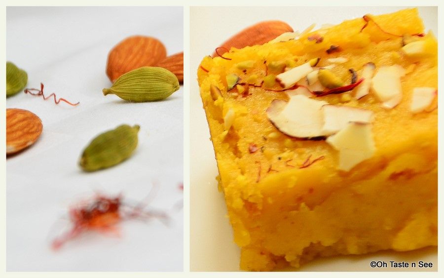 Kesar Badam Burfi/Halwa(Saffron Almond Fudge)