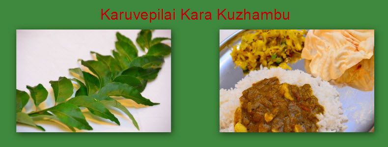 Karuvepilai Kara Kuzhambu(Curry leaves spicy gravy)