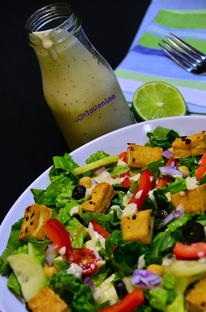 Asian style Caesar Salad with Chilli Tofu Croutons and Tofu Dressing