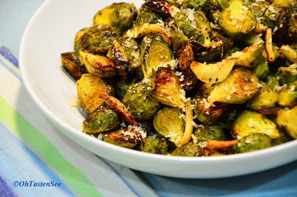 Oven Roasted Brussel Sprouts with Garlic and Parmesan