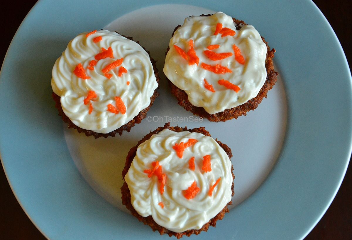 Almond Flour Carrot Cake Cupcakes with Greek Yogurt Frosting(Gluten Free/Refined Sugar Free/Low Carb)